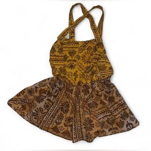 Free People yellow brown boho indie floral palm bay print romper small New
